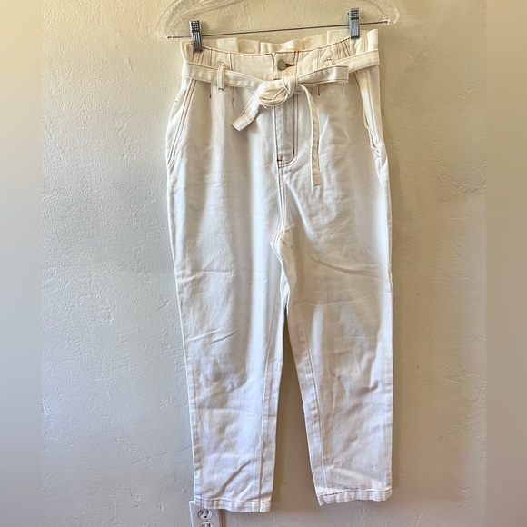 Bohme White Denim Paperbag Pants Tie Waist High Rise NWT - Picture 1 of 5